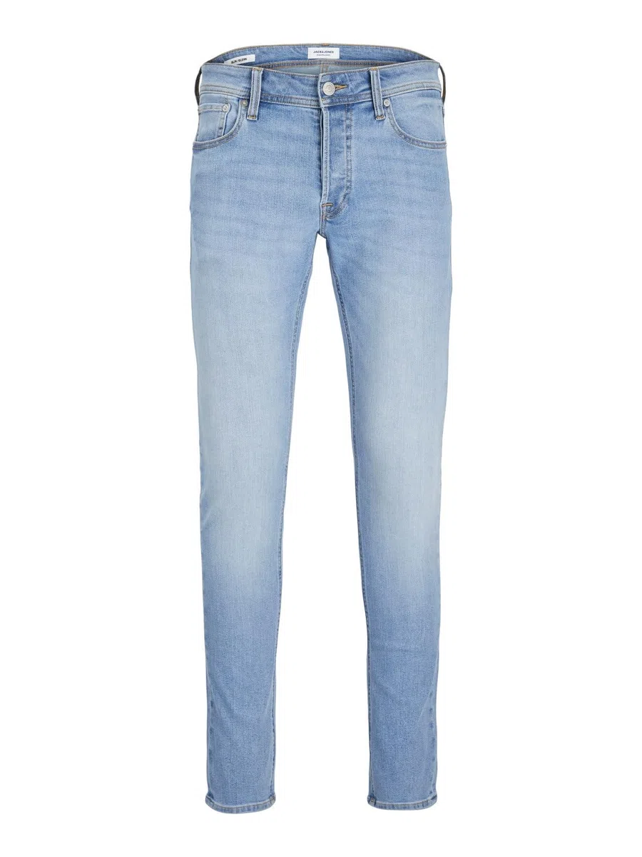 JACK & JONES Jeans Slim Lavaggio Chiaro, Elasticizzato, Vita Bassa e Stretto alla Caviglia.
