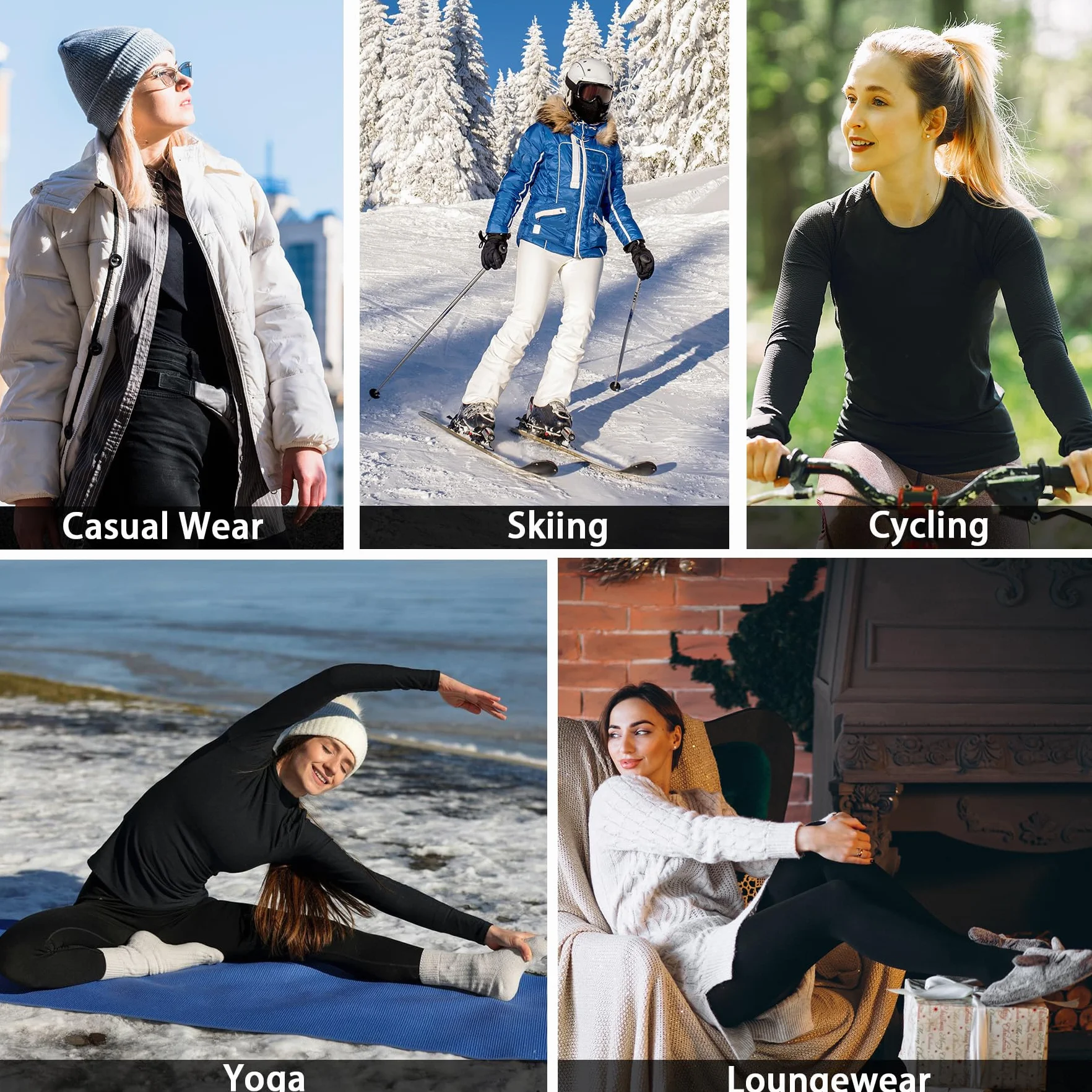 AMZSPORT Donna Set Termico Intimo Completo, Biancheria Termica Funzionale per Sci e Invernale, Maglia a Lunga Manica & Pantaloni Base Traspirante