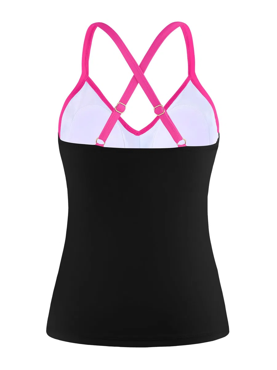 Ocean Blues Tankini da donna con controllo della pancia, push-up, scollo a V, solo top