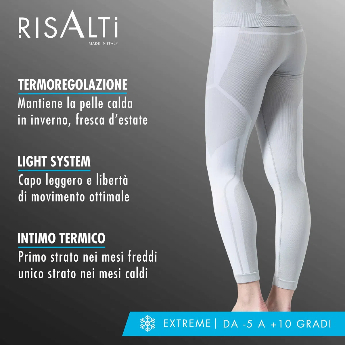 Risalti Pantaloni Termici Uomo Donna Extreme Unisex - Leggins Termici Donna Invernali, Abbigliamento Termico Uomo - Tecnico Traspirante, Elasticizzato Senza Cuciture - Made in Italy
