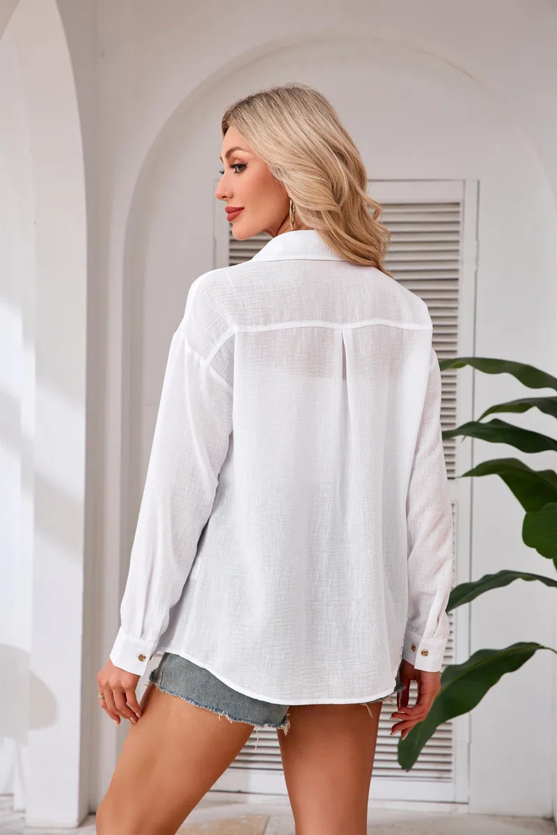 Enmain Camicia Donna in Lino e Cotone Scollo a V Camicie Donna Manica Lunga Bluse Elegante Estiva Primaverile Taglio Regolare per Ufficio Tempo Libero Viaggi Disponibile in Diverse Taglie S-3XL