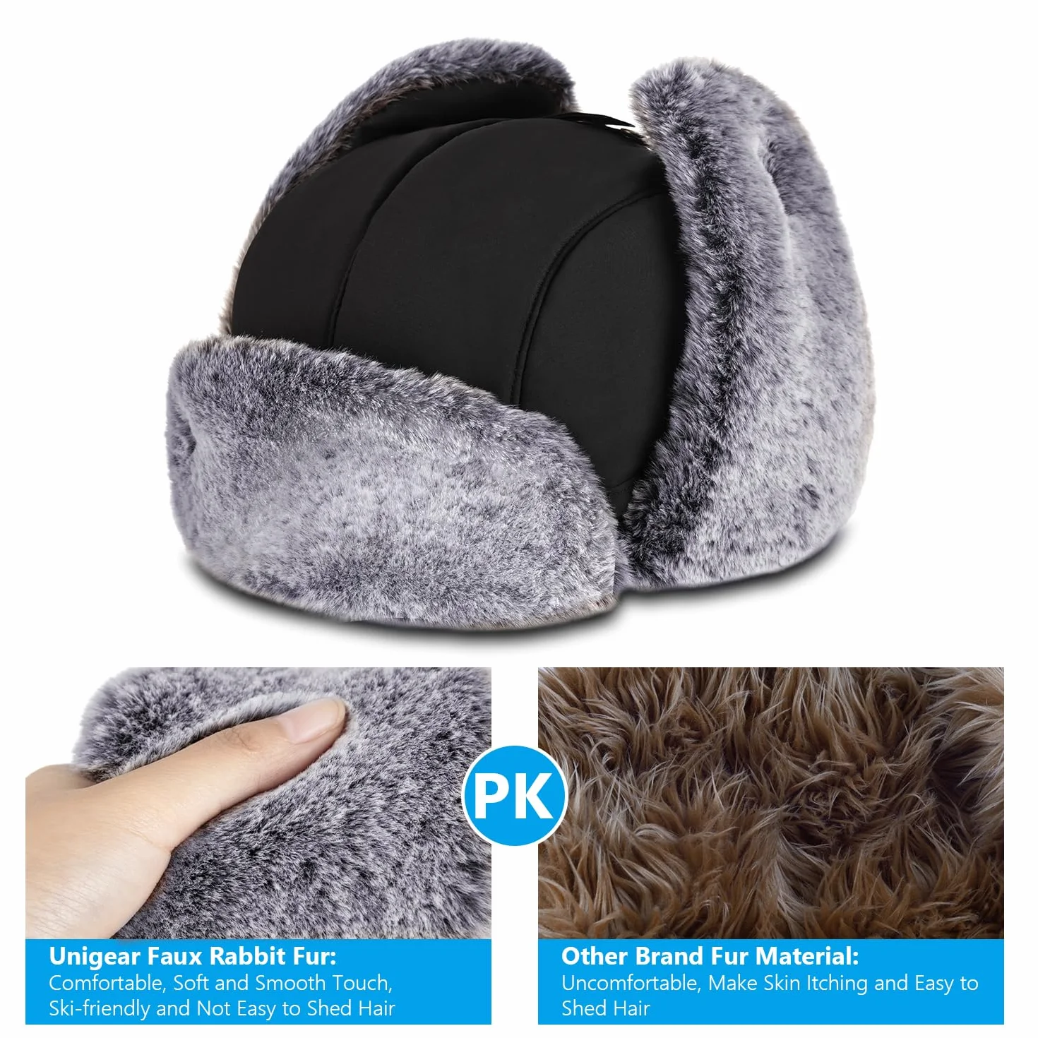 Unigear Ushanka Cappello, Cappelli Bombardiere Caldo Cappello Invernale Antivento con Maschera Rimovibile per Ciclismo, Sci, Snowboard, Campeggio, Trekking