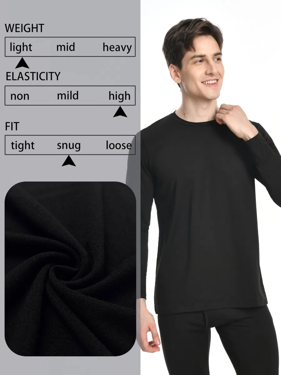 Nutria Maglia Termica Uomo Manica Lunga Pacco da 2, Maglie Termiche con Interno in Pile Girocollo, Biancheria Intima Termica Camicie Foderate in Pile per l'inverno Leggera Sci Corsa Ciclismo U07A