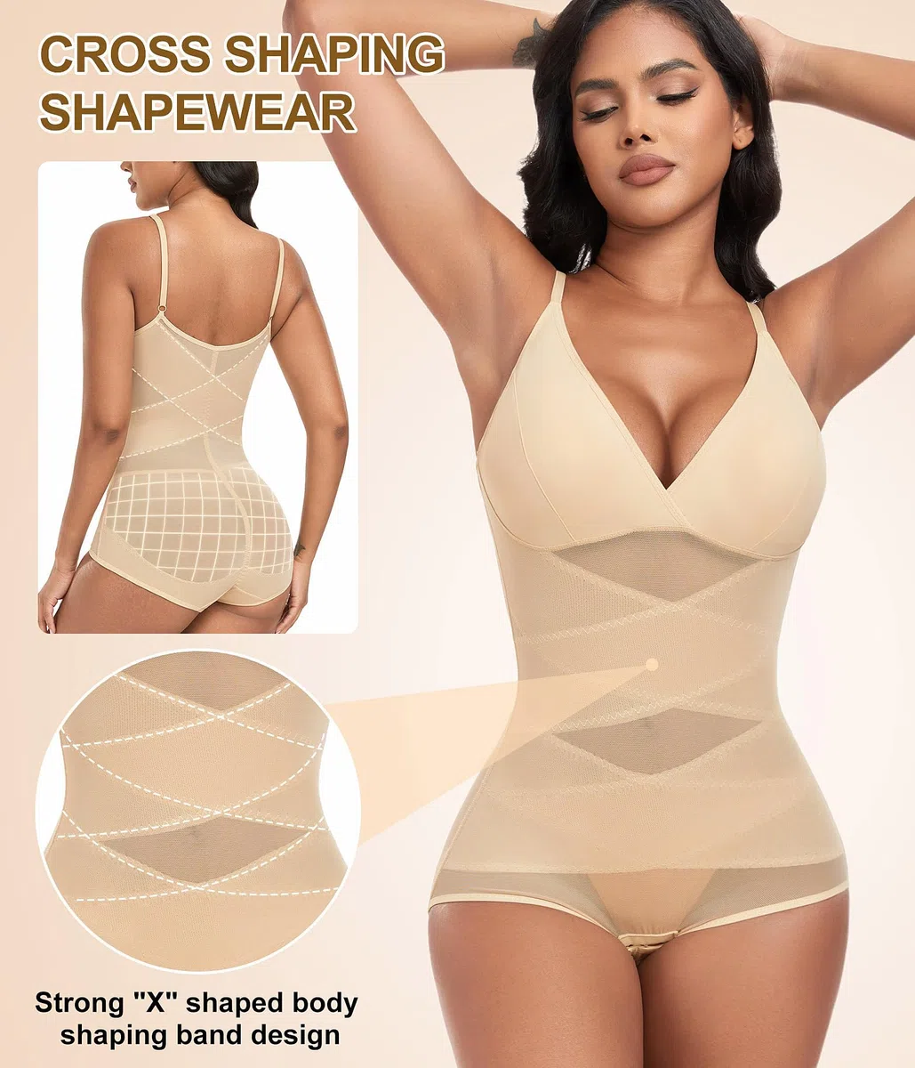 Body Contenitivo Modellante Donna Curvy Intimo Bodysuit Shapewear Guaina Contenitiva Dimagrante Spallino Regolabile Snellente Sheer Mesh Pancia Piatta Invisibile Shaper