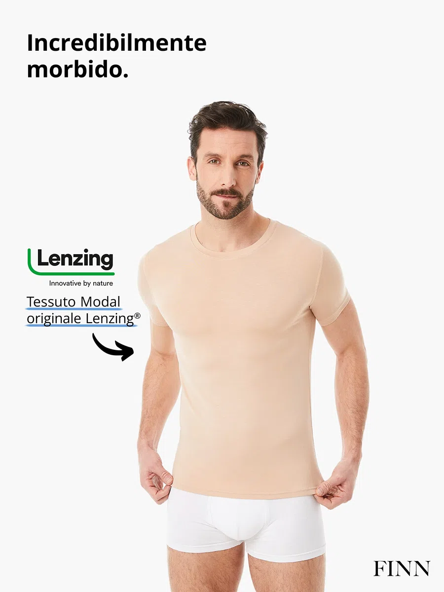 FINN Maglietta Intima Business Uomo a Manica Corta con Collo Rotondo - Maglia Sottogiacca in Originale Tessuto Lenzing® Modal - La T-Shirt Perfetta sotto Camicia e Abito