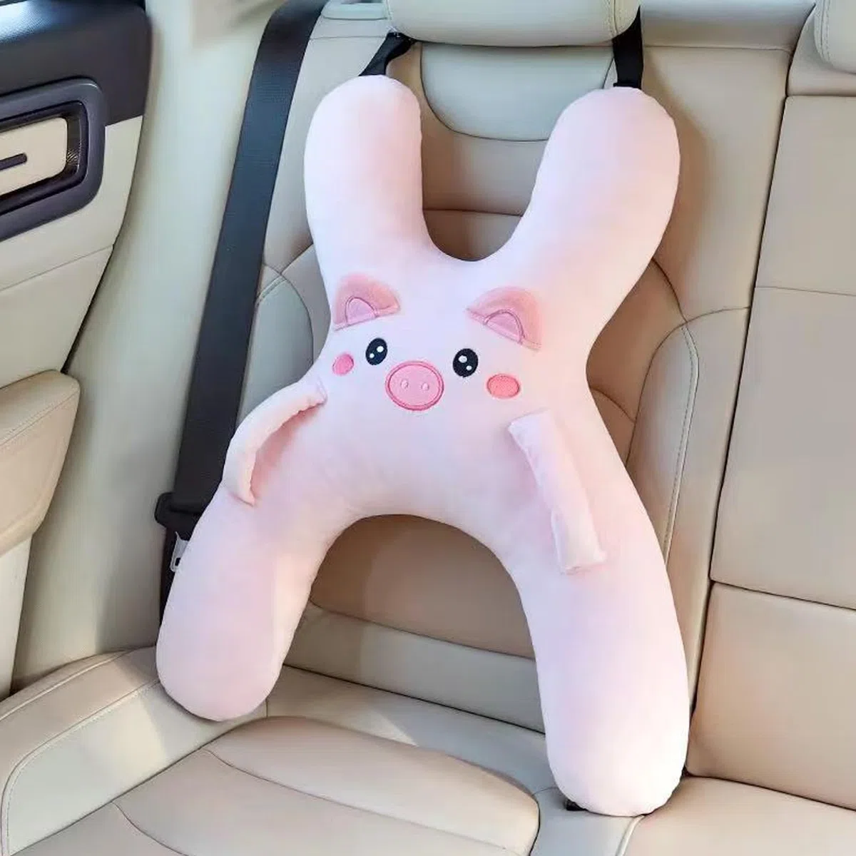 Cuscino a forma di H, per auto, bambini, per bambini, per il sonno, adatto per viaggi, auto, aereo, treno, semovente (rosa)
