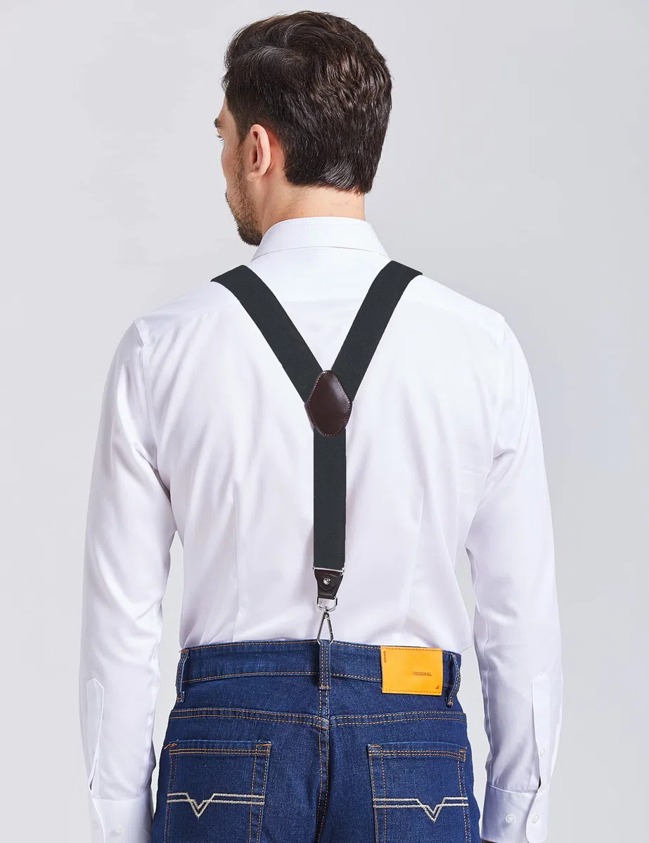 Bretelle da uomo extra forti 3,5 cm di larghezza con ganci girevoli e cinghie elastiche Y-back per jeans