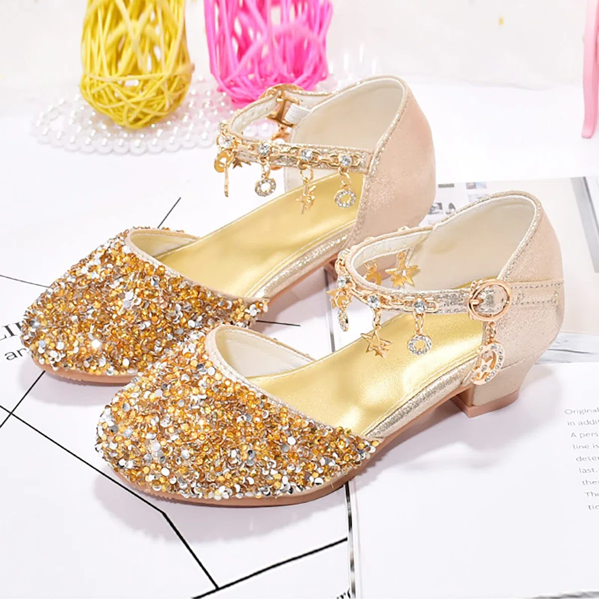 Scarpe Principessa Bambina Bimba Tacco Glitterate Tacchi Ragazza Principessa con Paillettes Eleganti Bambina per Cerimonia Festa