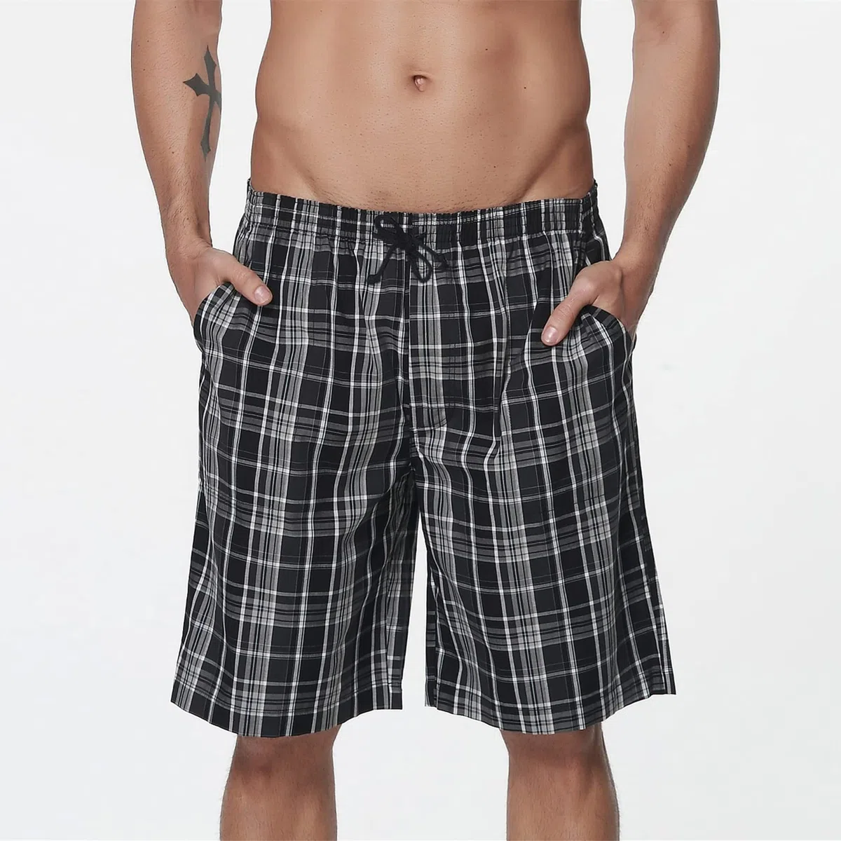 MoFiz Pantaloni Corti Pigiama Uomo Cotone Shorts a Quadretti da Notte Pantaloncini Estivi con Tasche Pacco da 2