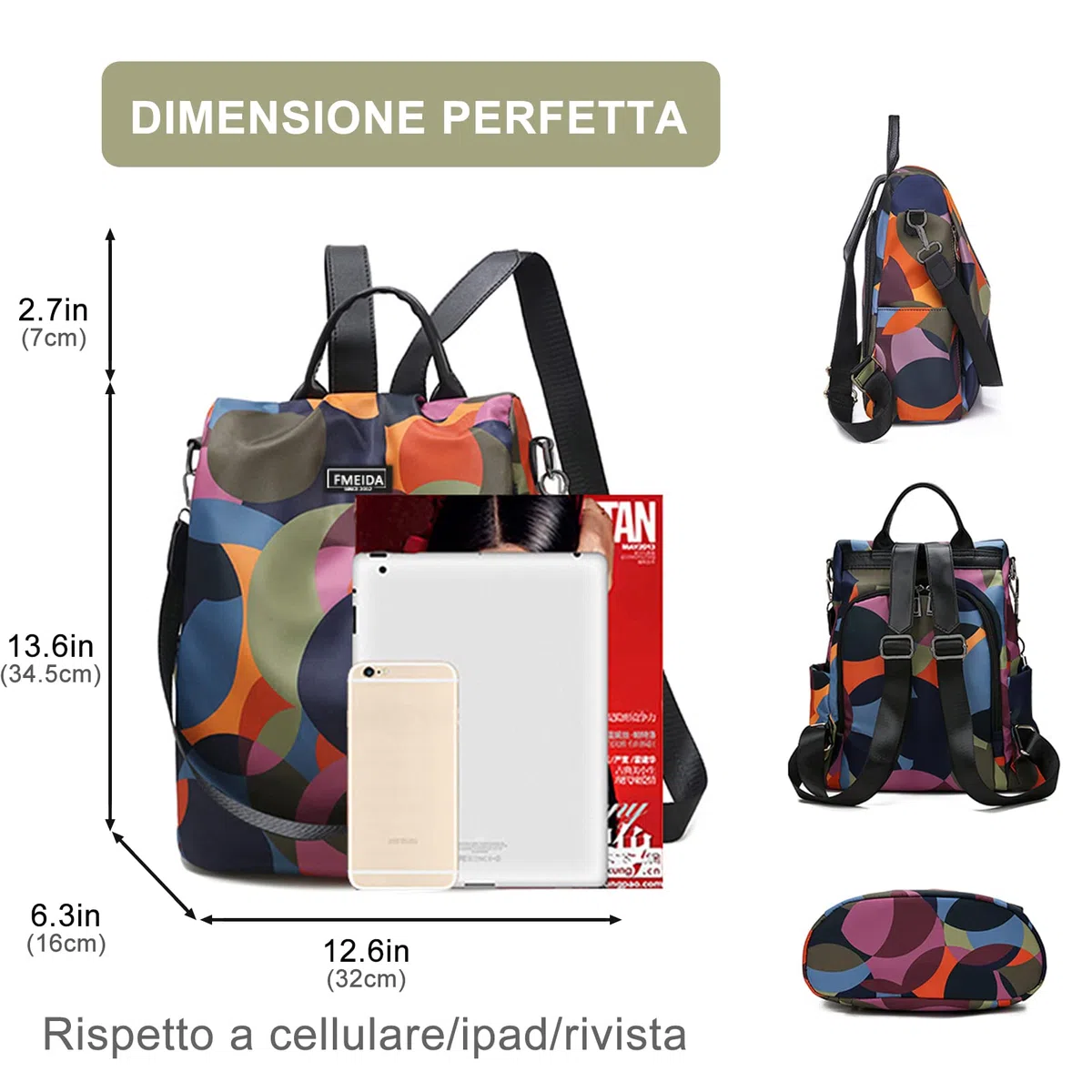 Fmeida Zaino Donna Antifurto Moda Borsa Donna con Tracolla Borse Zainetto da Viaggio Impermeabile