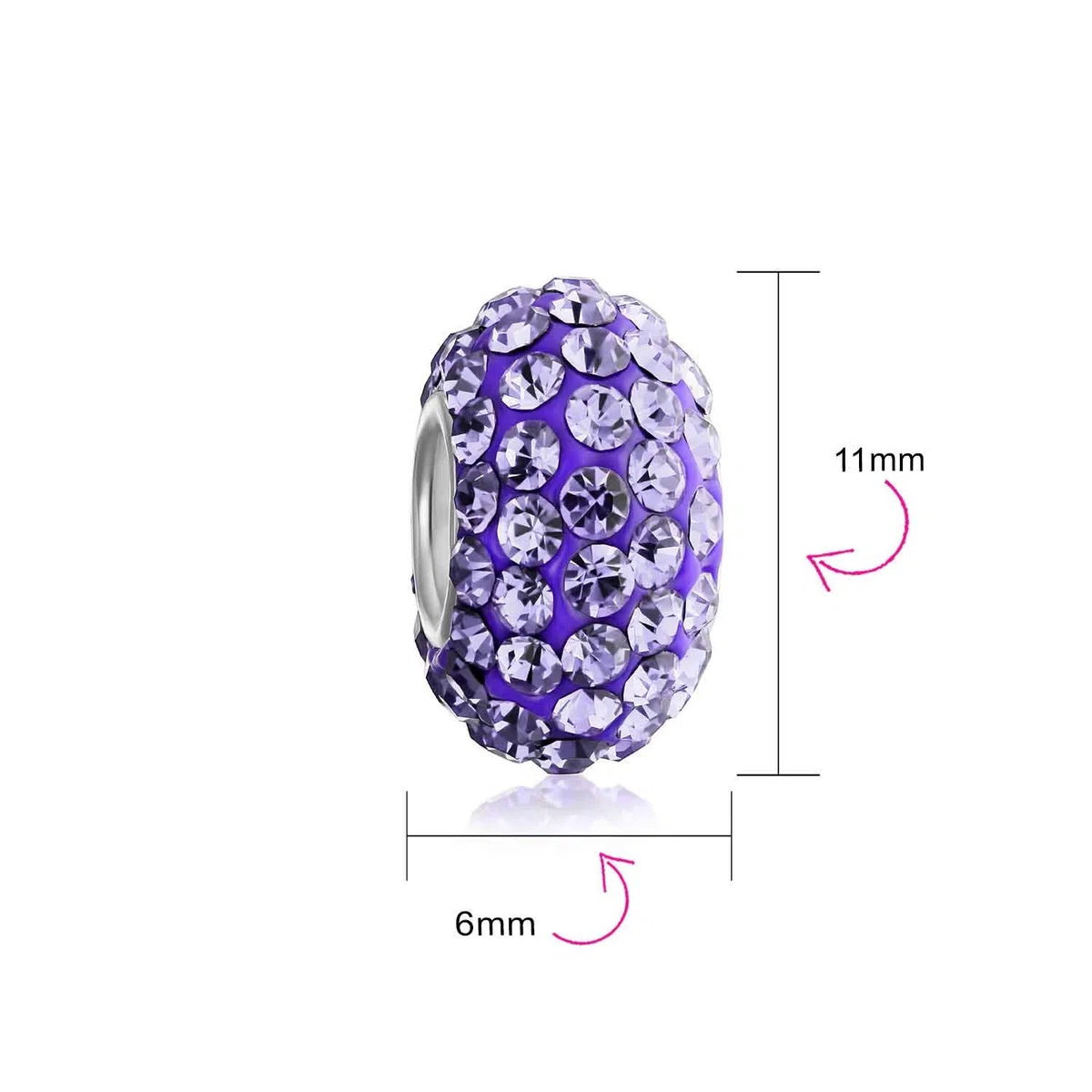 Bling Jewelry Set di due distanziatori in cristallo solido lilla viola con anima in argento sterling .925 adatti per braccialetti con charm europei per donne e adolescenti.