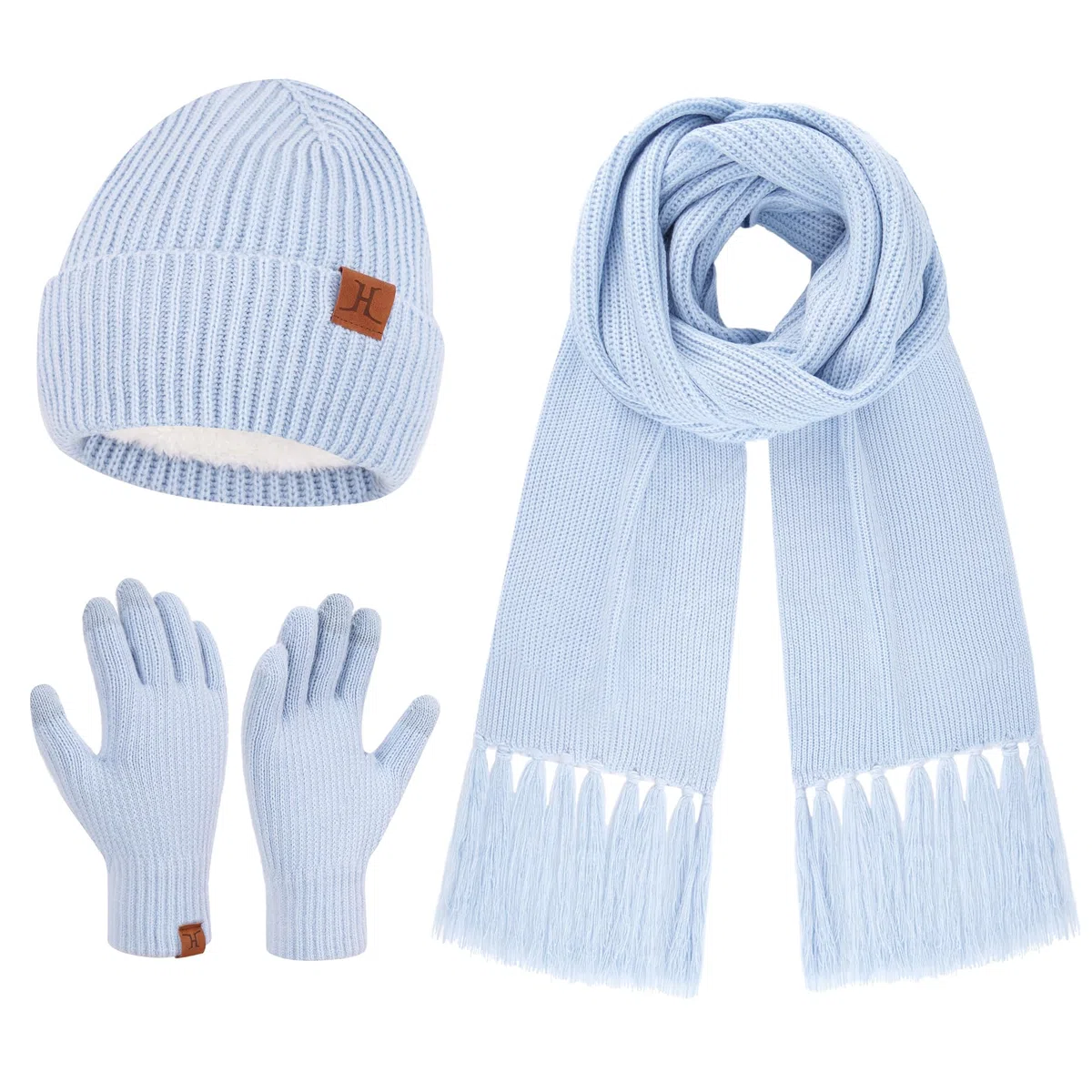 Invernale Termici Cappello Donna Guanti Touch Screen Sciarpa Set, Berretto Pile Doppio Lungo Sciarpe con Nappa