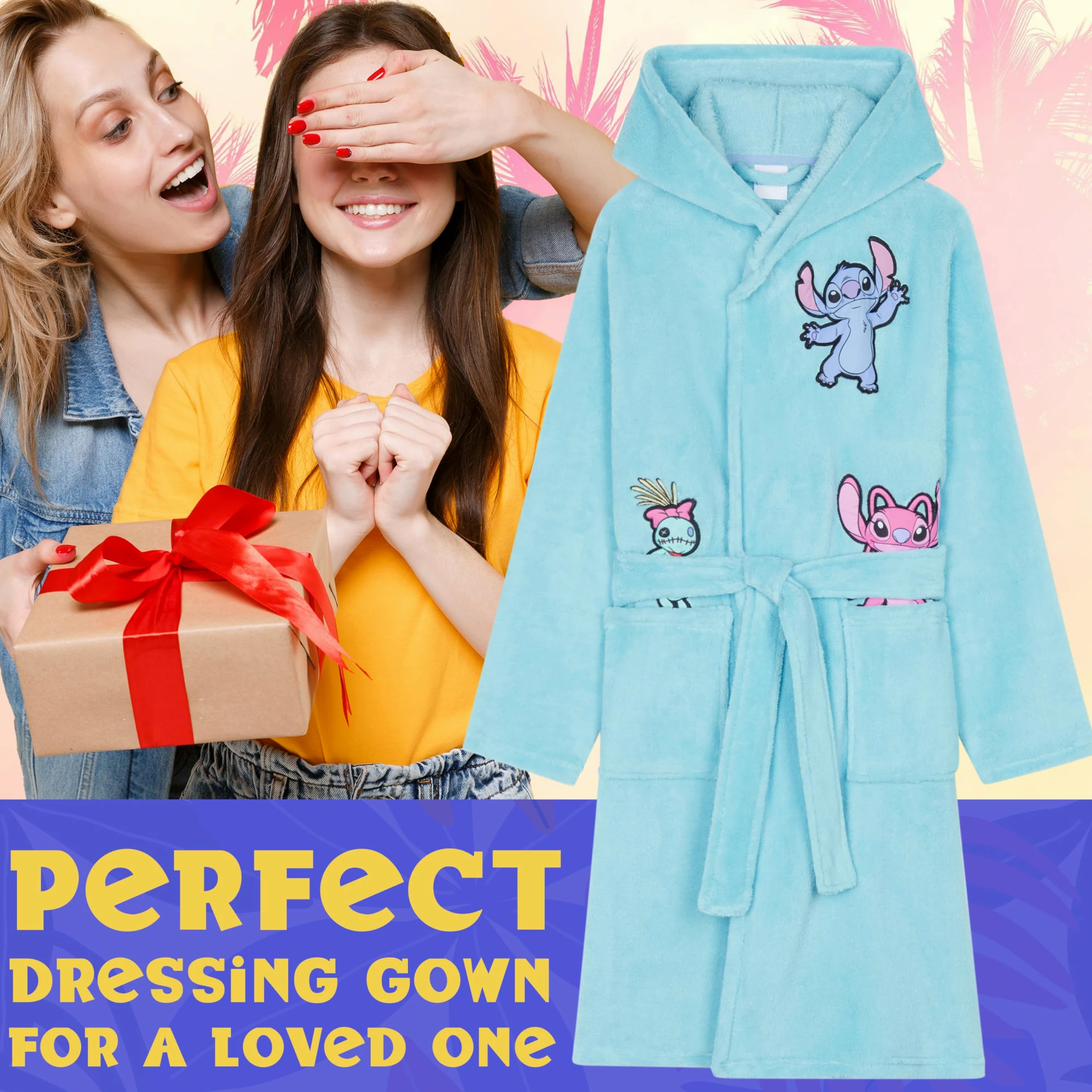 Disney Stitch Pile Accappatoio Bambina con Cappuccio e Tasche - Regalo Ragazza