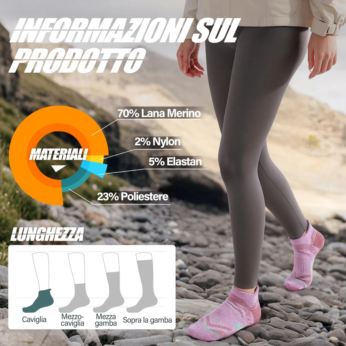 ANTSANG 6 Paia Calzini Lana Merino Caviglia Trekking Corsa Spessi Imbottiti Traspiranti Uomo Donna