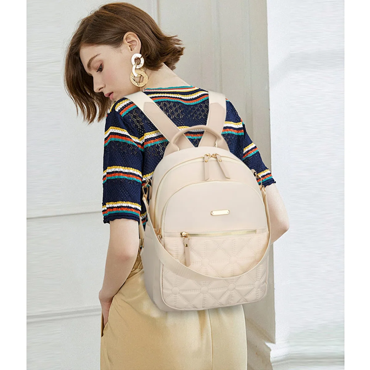 JANSBEN Zaino da donna, piccolo, da città, antifurto, in nylon, per scuola, viaggi, lavoro