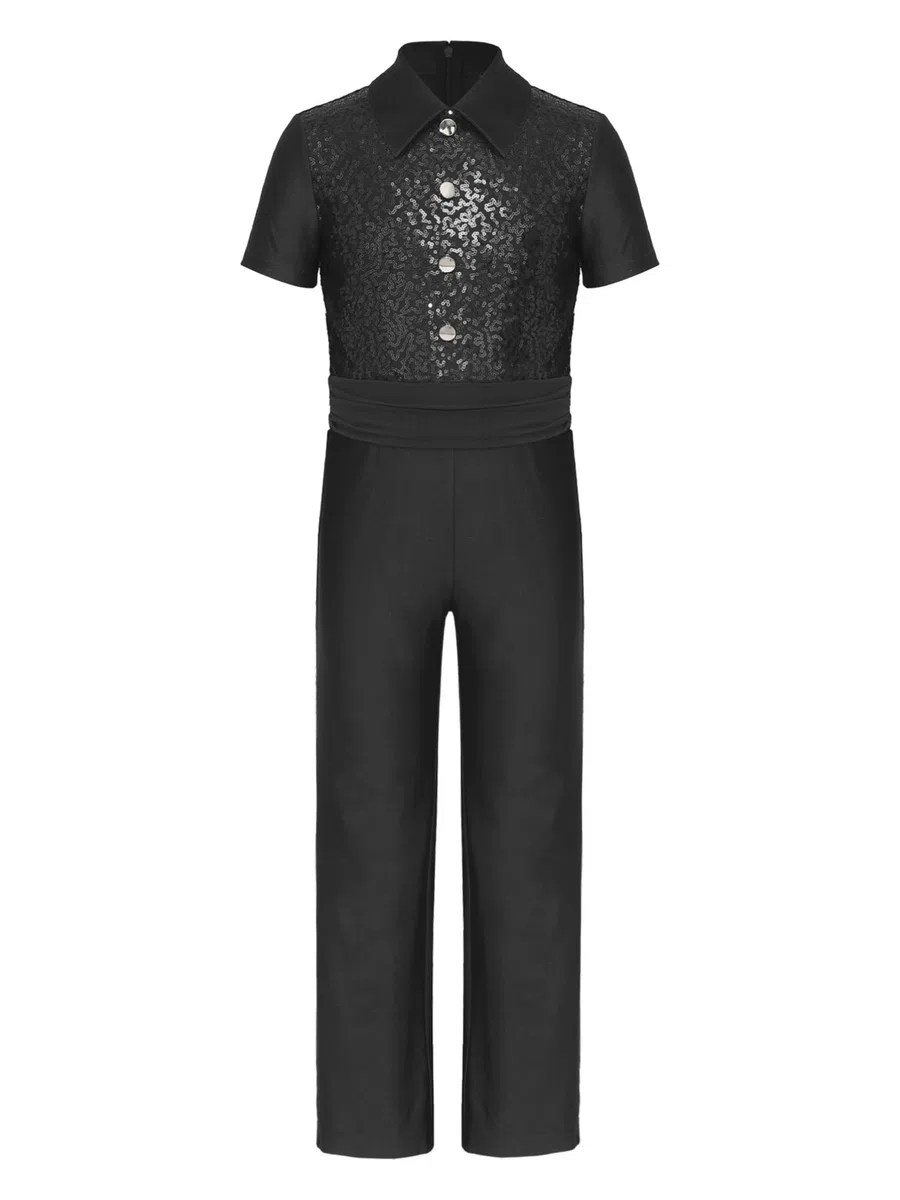 inhzoy Camicia Body Ballo Latino Americano Bambini e Ragazzi Body da Ginnastica Artistica Manica Corta Tuta Intera da Pattinaggio Artistico Jumpsuit con Paillettes Dancewear
