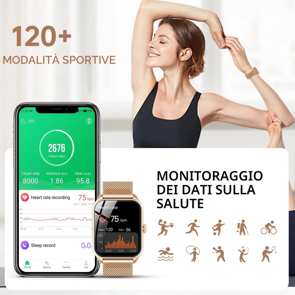 Smartwatch Donna, 1,83" HD Orologio Smartwatch Donna con Chiamate Bluetooth, 120+ Modalità Sport, Monitoraggio Salute 24/7, Impermeabile IP68, Fitness Tracker Compatibile con Android e iOS, Oro rosa
