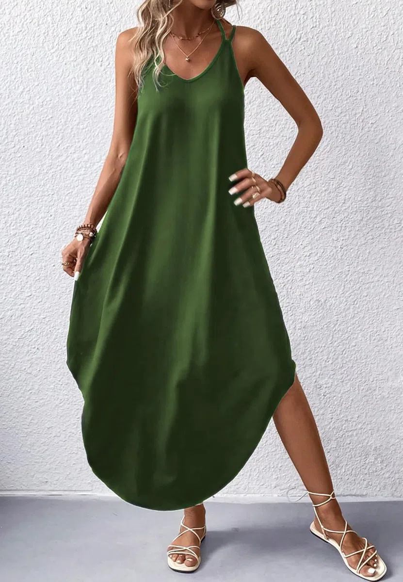Chicrise Vestito Lungo Donna Senza Maniche Abiti Spiaggia Collo a V Vestito Estivo Casual