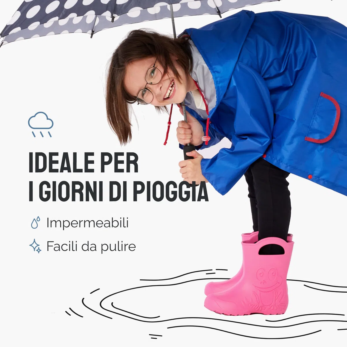 Ladeheid Stivaletti Pioggia Bambino in EVA, Leggeri Stivali Pioggia Bambina con Motivo a Rana, Facili da Pulire Stivaletti Bambina, Scarpe Bambino per Scuola LA-CA-01