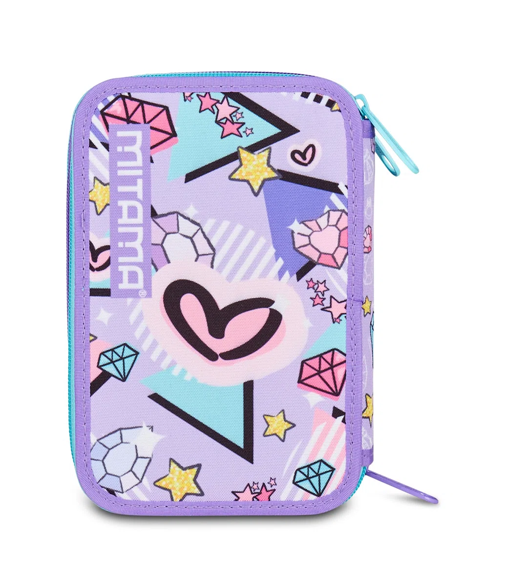 Mitama Astuccio Scuola 3 Scomparti, DOUBLE DIAMOND, Astuccio Attrezzato completo, 47 pezzi, 3 scomparti, Per bambine e ragazze, Scuola e tempo libero
