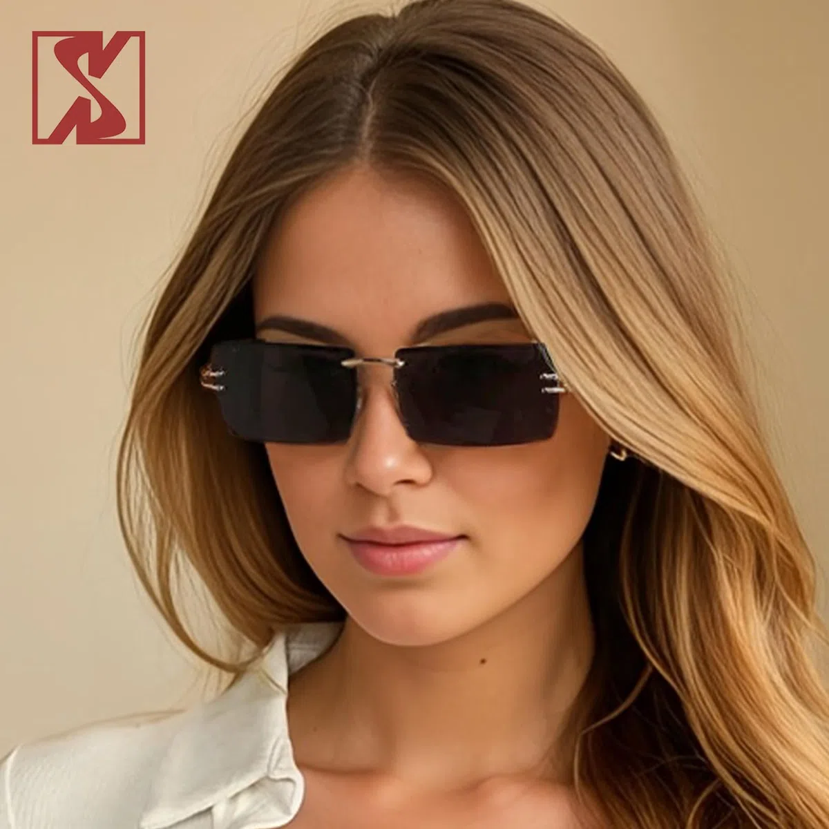 Occhiali da sole senza montatura retrò per uomo Donna Occhiali da sole rettangolari con montatura ultra piccola Vedere attraverso gli occhiali