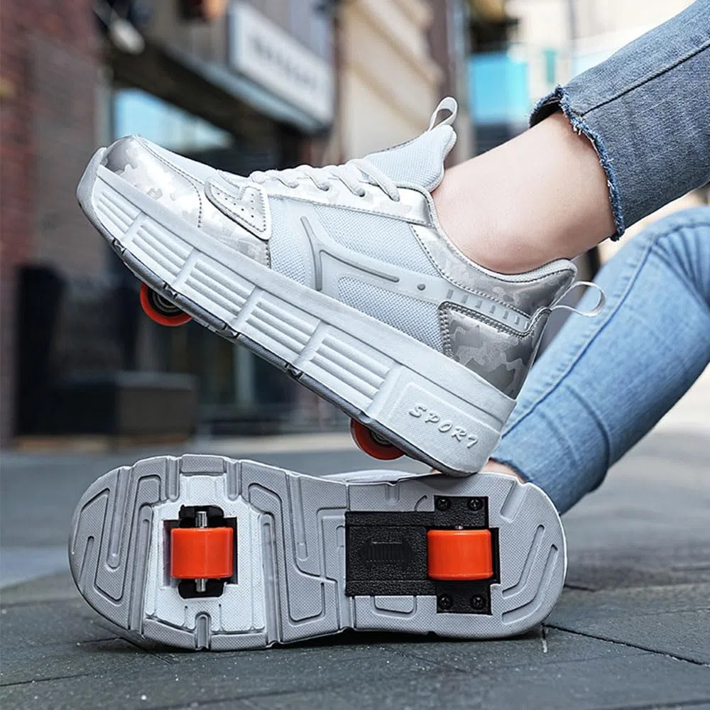 ENEN Scarpe con Rotelle Bambina, Sportive Scarpe da Skateboard, 2 Ruote Skateboard Sneakers Outdoor Multisport Scarpe da Ginnastica da Pattini per Ragazze e Ragazzi 30-41 EU