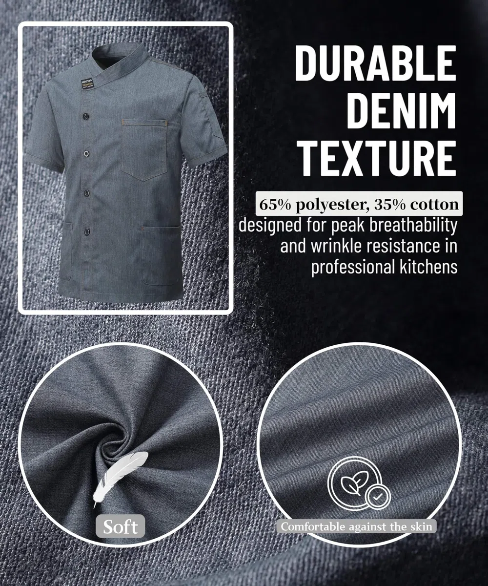 Giacca Cuoco Uomo e Donna con i Bottoni Cotone Professionale Giacca Cuoco Maniche Corte Uniforme Ristorante Lavoro Abbigliamento vestibilità Moderna