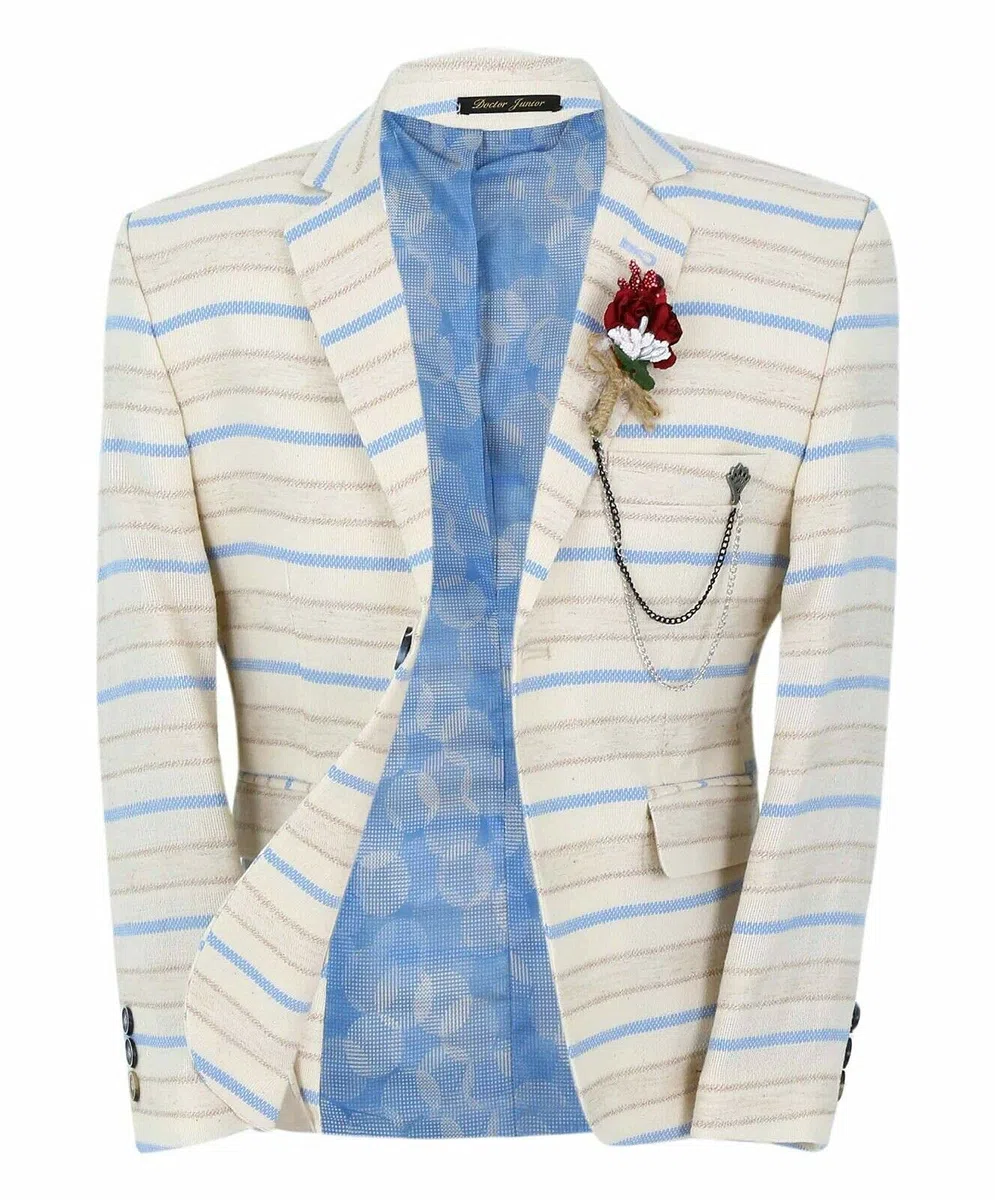 SIRRI Giacca da ragazzo a righe orizzontali, vestibilità aderente, alla moda, casual, occasioni speciali, compleanni, matrimoni, cene, balli studenteschi
