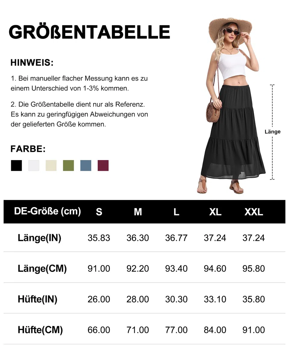 BEIGAI Gonna da donna elasticizzata a vita alta lunga maxi gonna fluida a linea Boho estiva da donna casual elegante gonna a lunghezza intera da donna UK
