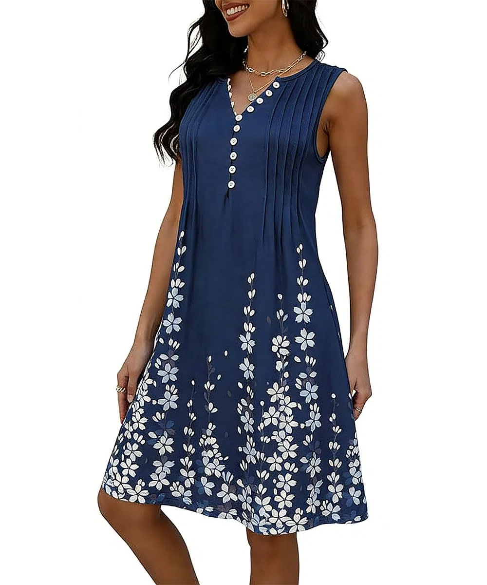 Abito da Donna Estivo Abiti da Spiaggia Bohémien retrò con Scollo a V Abiti al Ginocchio Senza Maniche Stampa Floreale Tuniche Casual(Multicolore,S-XXL)