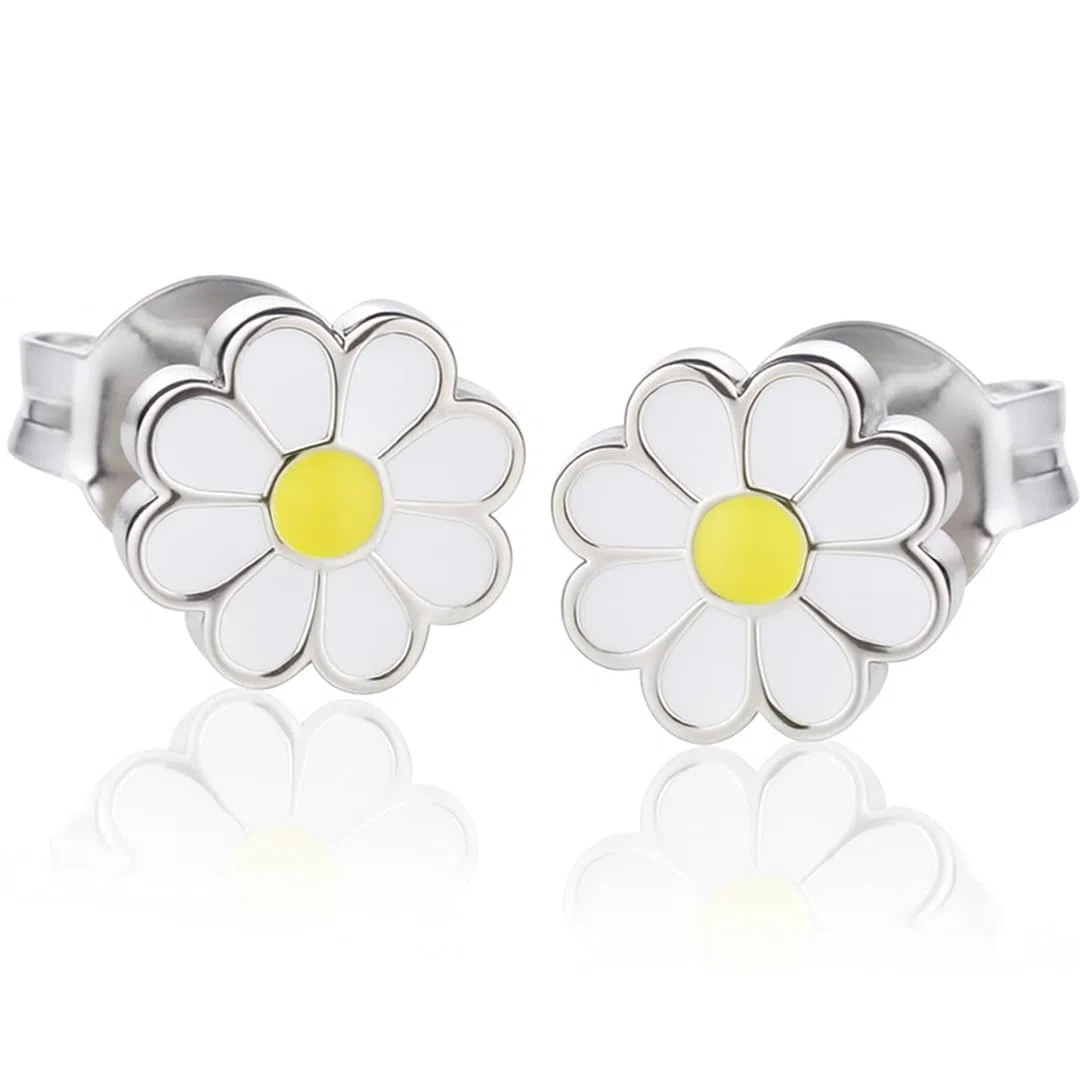 Sakrami Orecchini in Argento 925 con Perno per Bambini Margherita Smaltata - Kids Collection + Confezione Regalo Personalizzata - Orecchini per Nascita Comunione Battesimo Compleanno