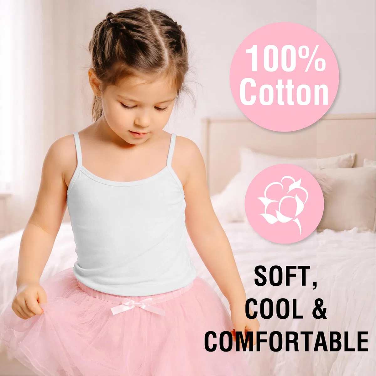 The Essentials Wardrobe Canottiere da bambina senza maniche, 100% cotone, taglia 4-13 anni, confezione da 5