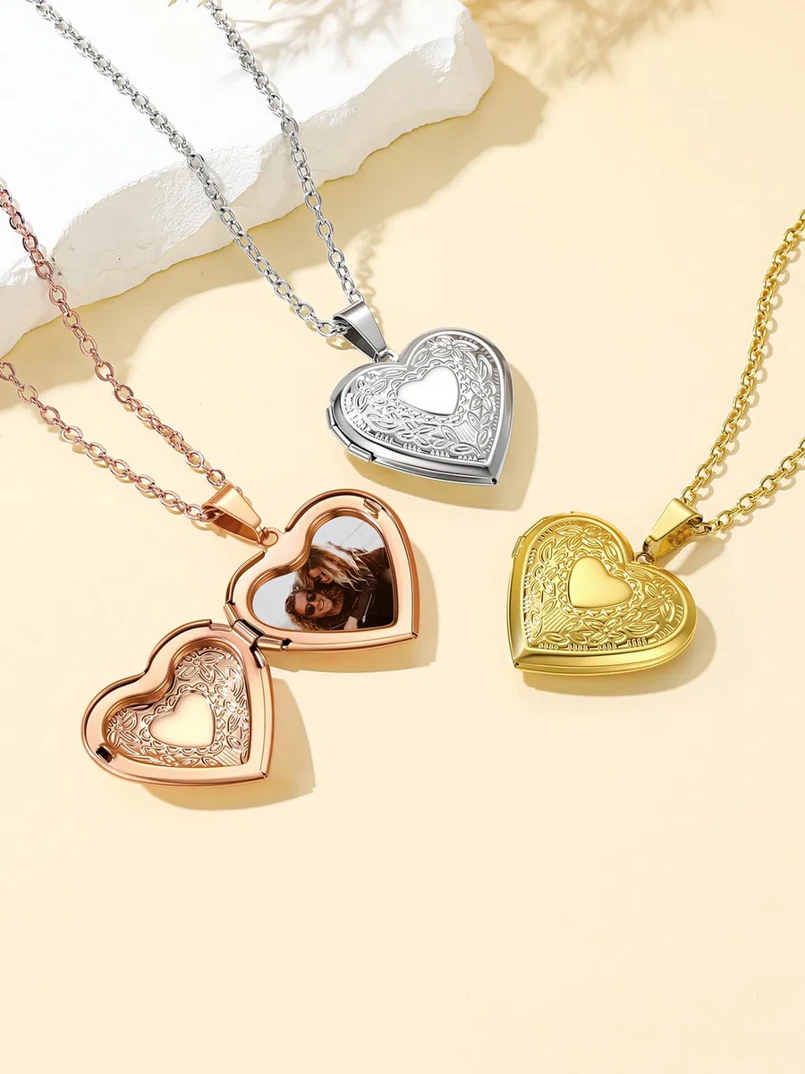 Custom4U Collana Donna Personalizzata Argento Oro Rosa Collana Foto Nome Rame Ipoallergenico Forma Cuore Fiore Rosa in Rilievo Regalo Commemorativo per Famiglie Mamma Amici