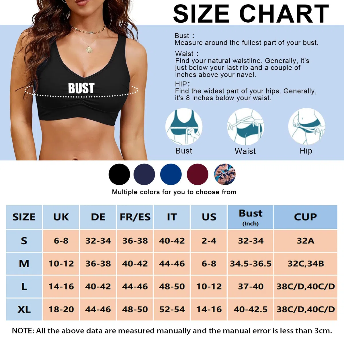 Top Bikini da Donna Costume da Bagno Reggiseno con Imbottitura Removibile Costume da Bagno Top Classico Plissettato