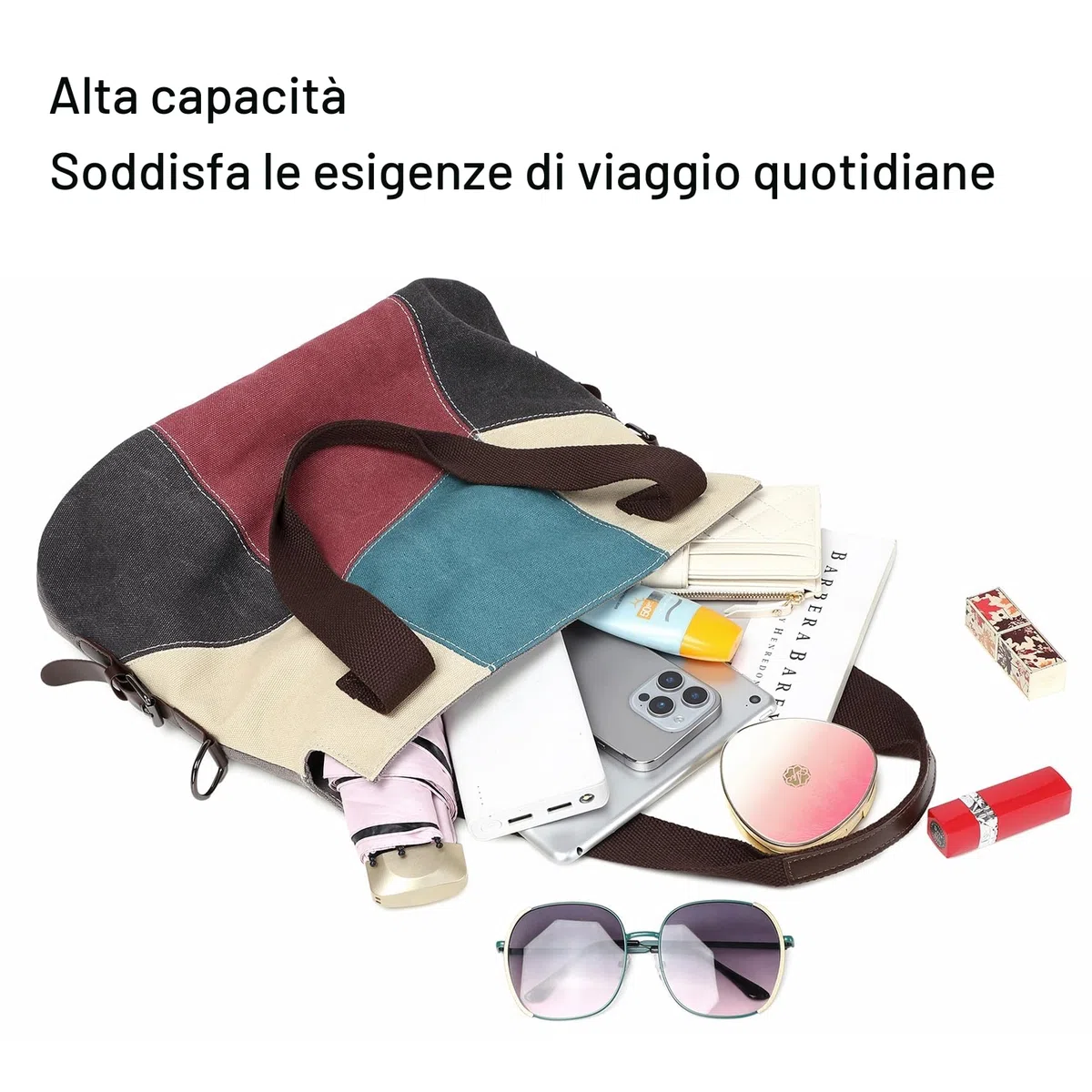 Borsa da donna in tela, casual, a tracolla, stile retrò, in tela
