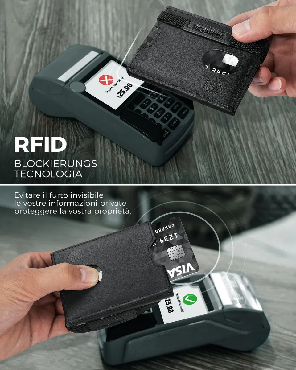 DODENSHA Portafoglio Uomo Piccolo Sottile | Porta Carte Credito | Portafoglio uomo con Portamonete XL | Portafoglio con Blocco RFID | 2 Porta Banconote e 7 Fessure per Carte e Slot ID | Nero-Upgrade