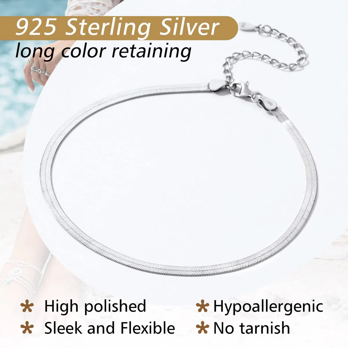 FindChic Cavigliera da uomo e da donna in argento sterling 925 a catenina, cavigliera a catena regolabile argento gioielli d'estate spiaggia vacanze estive