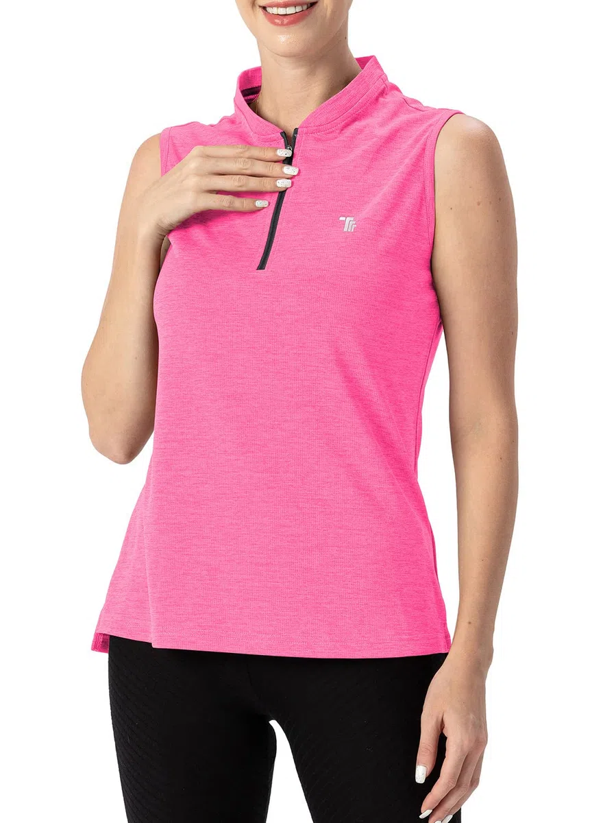 YSENTO Polo da golf da donna, senza maniche, traspirante, UPF 50+, con cerniera 1/4