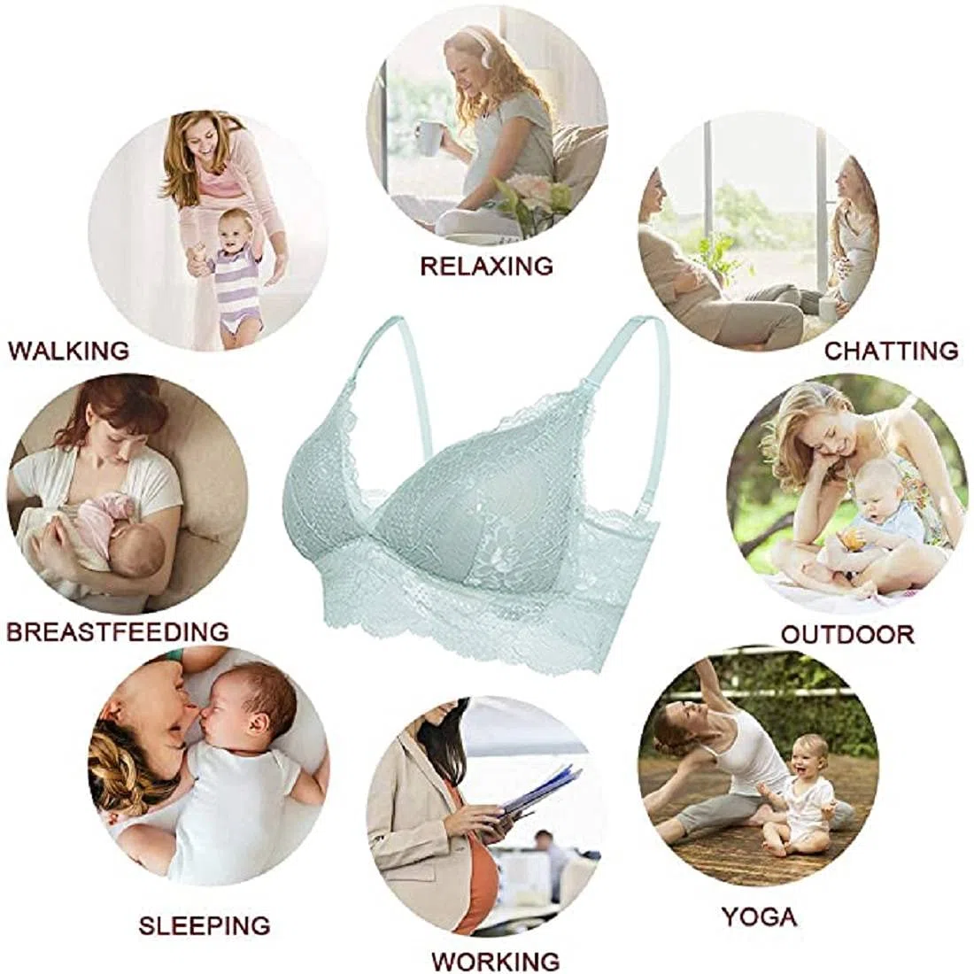 Reggiseno Allattamento con Estensione Reggiseno Bra Donna Morbido e Traspirante Reggiseno Donna Reggiseno Allattamento Senza Ferretto con Imbottiti in Pizzo
