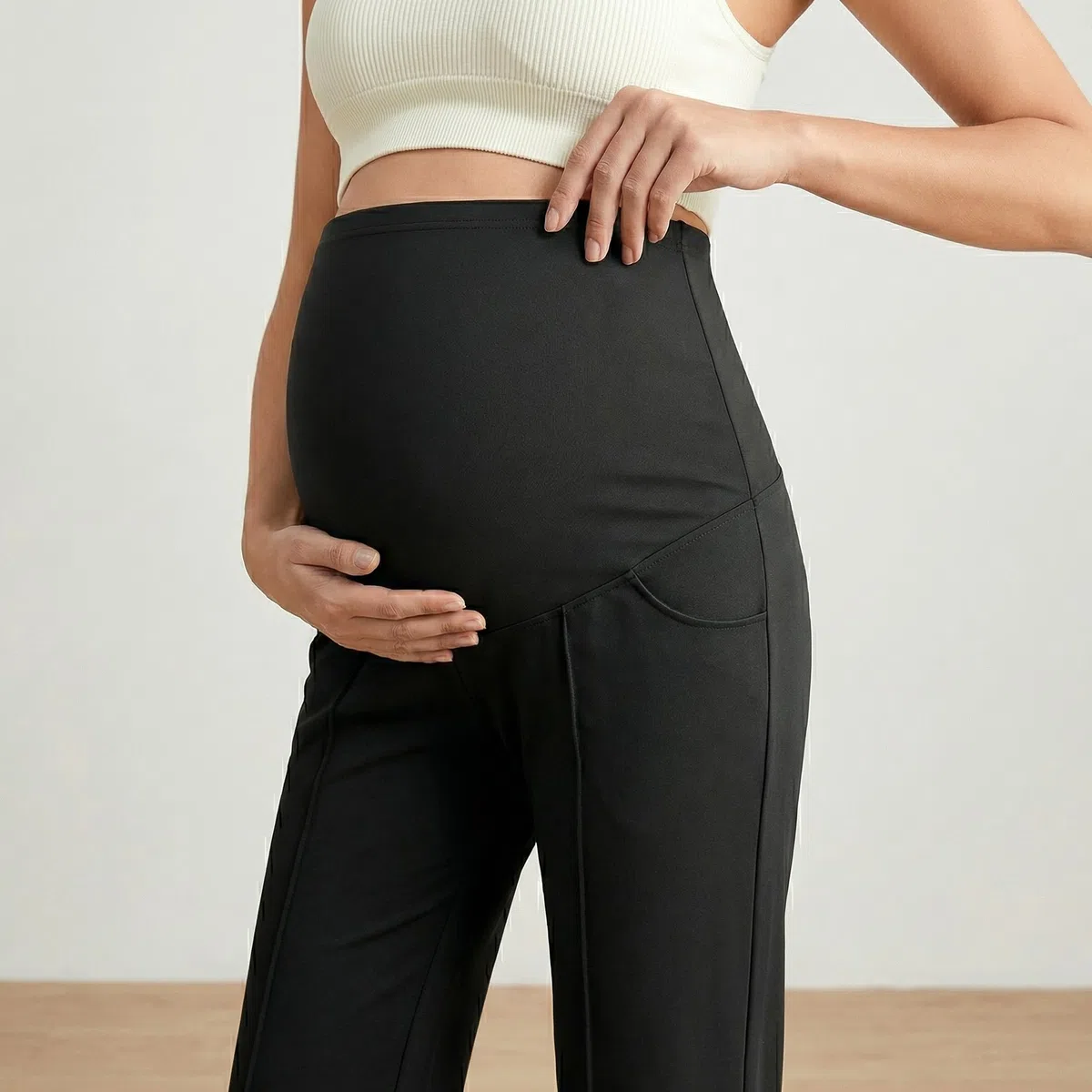 Pantaloni Premaman da Donna a Gamba Larga, Comodi Pantaloni da Salotto, Morbidi Pantaloni Premaman a Palazzo con Tasche