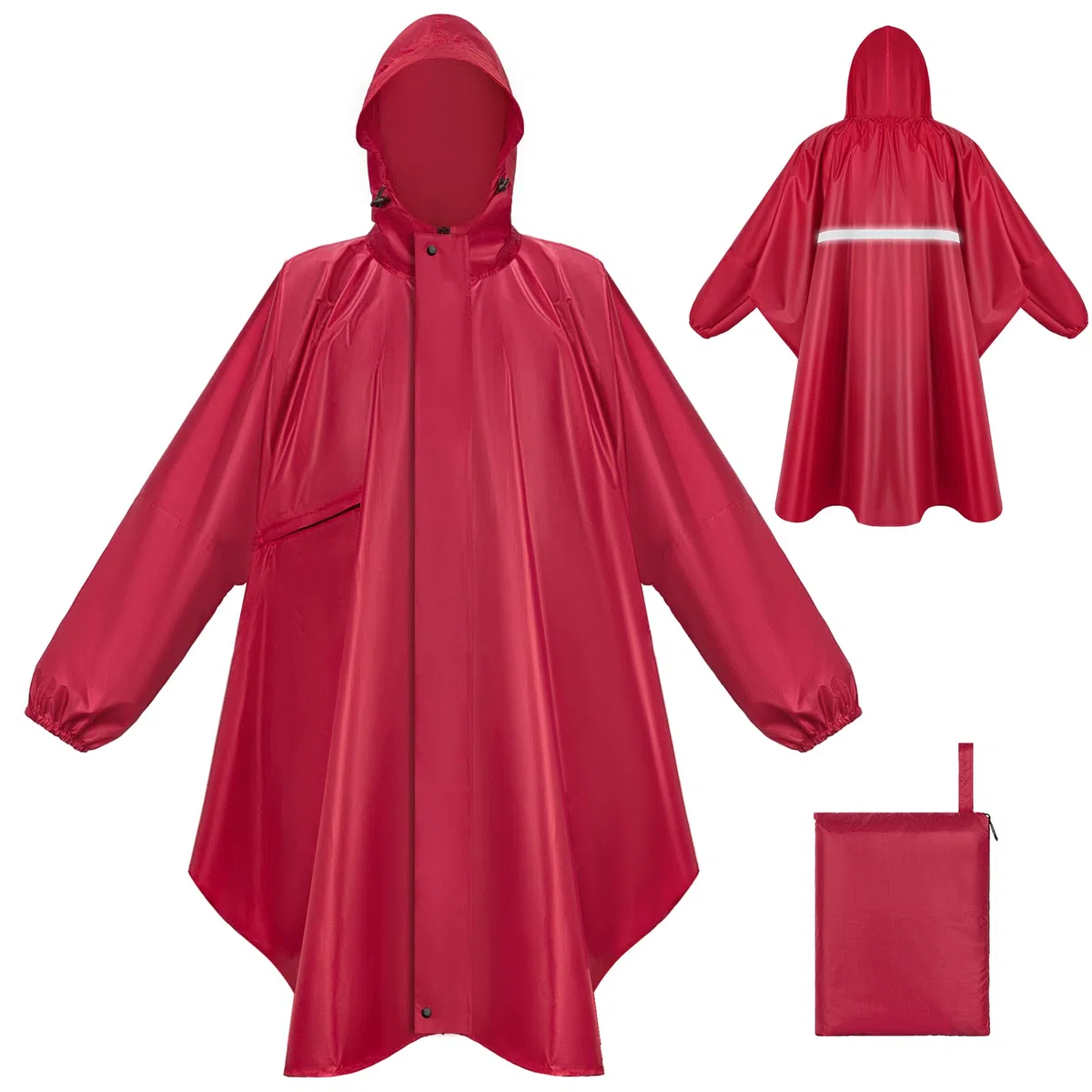 LUROON Poncho Antipioggia Impermeabile Donna Uomo con Maniche e Tasca, Riutilizzabili Mantella Antipioggia, Impermeabile Portatile con Cappuccio Strisce Riflettenti per Adulto Per Escursionismo Viaggi
