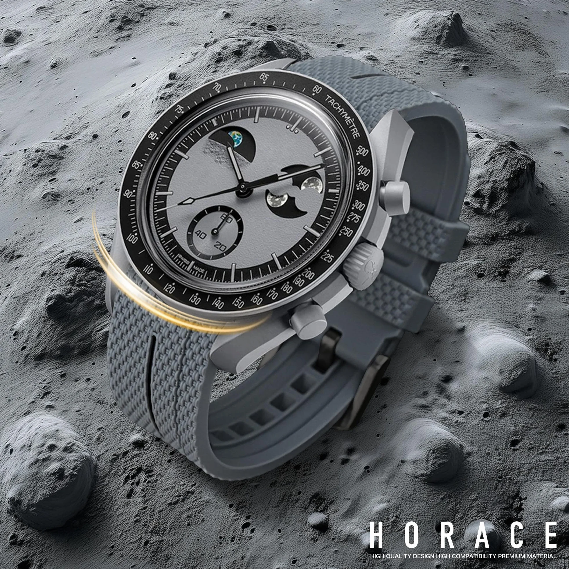 HORACE Cinturino universale da 20 mm in silicone LSR con sgancio rapido – Texture premium con linea colorata – Compatibile con Omega x Swatch MoonSwatch