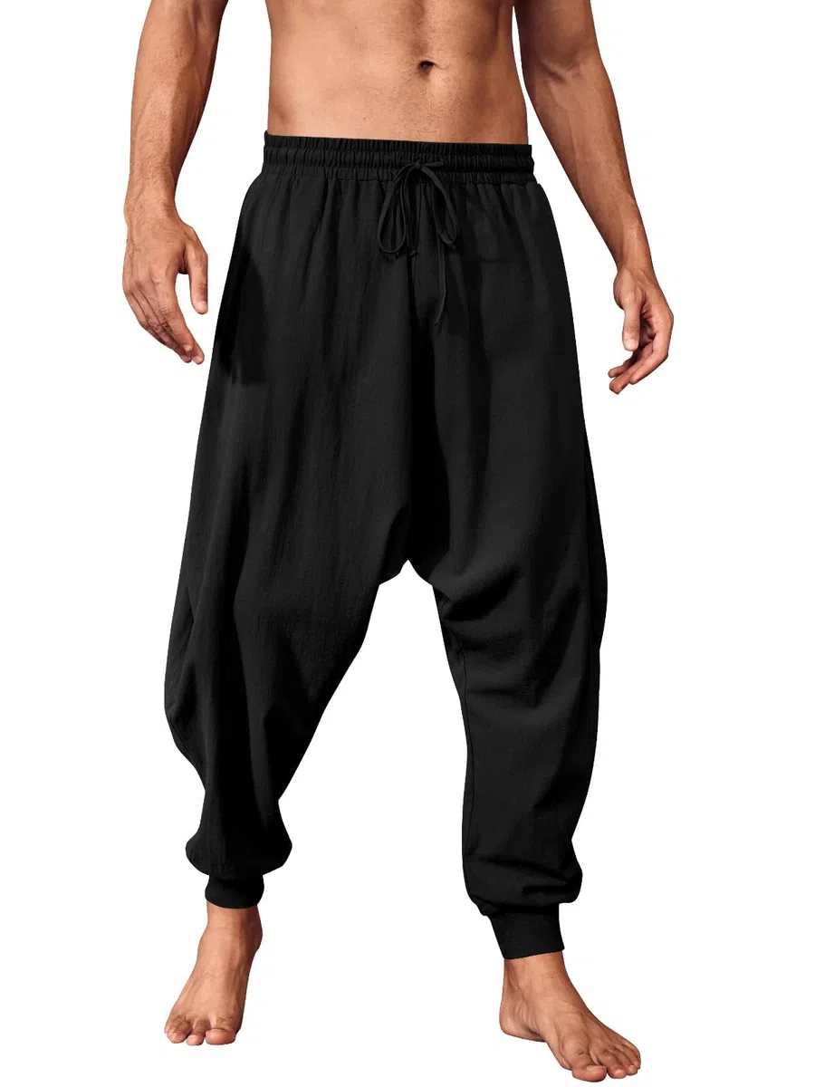 Runcati Pantaloni da uomo tinta unita pantaloni estivi pantaloni vichinghi pirata medievale leggero elastico vita baggy pantaloni casual con coulisse e tasche pantaloni hippie
