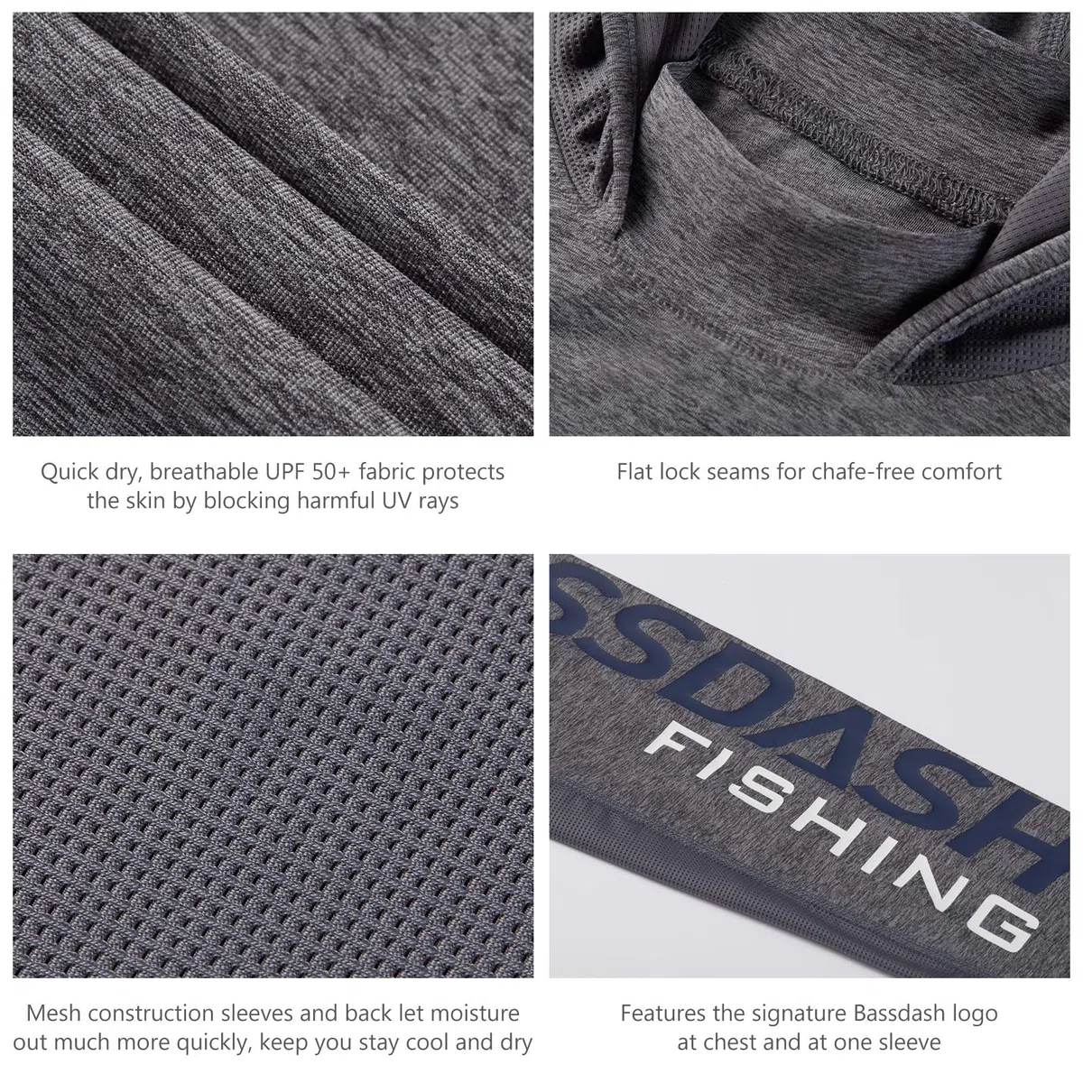 Bassdash UPF 50+ -T-Shirt da Pesca Rashguard Protezione Solare Felpa da Uomo con Cappuccio e Protezione dai Raggi UV