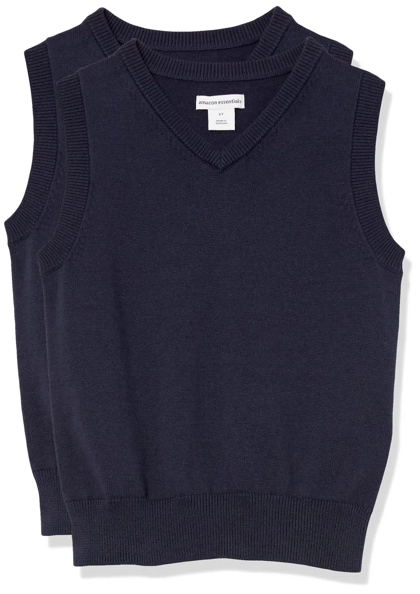 Amazon Essentials Bambino Maglione Smanicato con Scollo a v in Cotone in Stile Uniforme