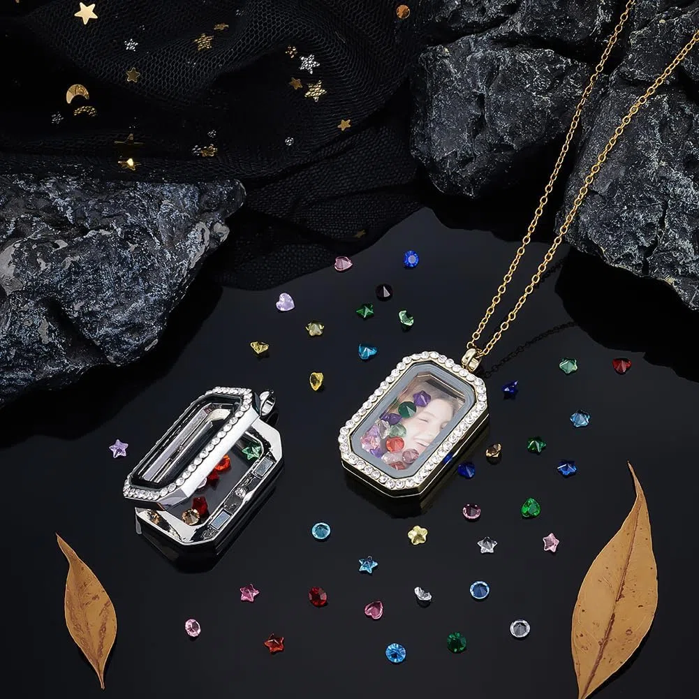 PH PandaHall Collana con Ciondolo Medaglione Dorato Ciondolo Galleggiante In Platino Ciondoli Rettangolare Medaglione In Vetro con Cabochon In Vetro A Cuore Fiore per Collana Fai Da Te (Senza Catena)