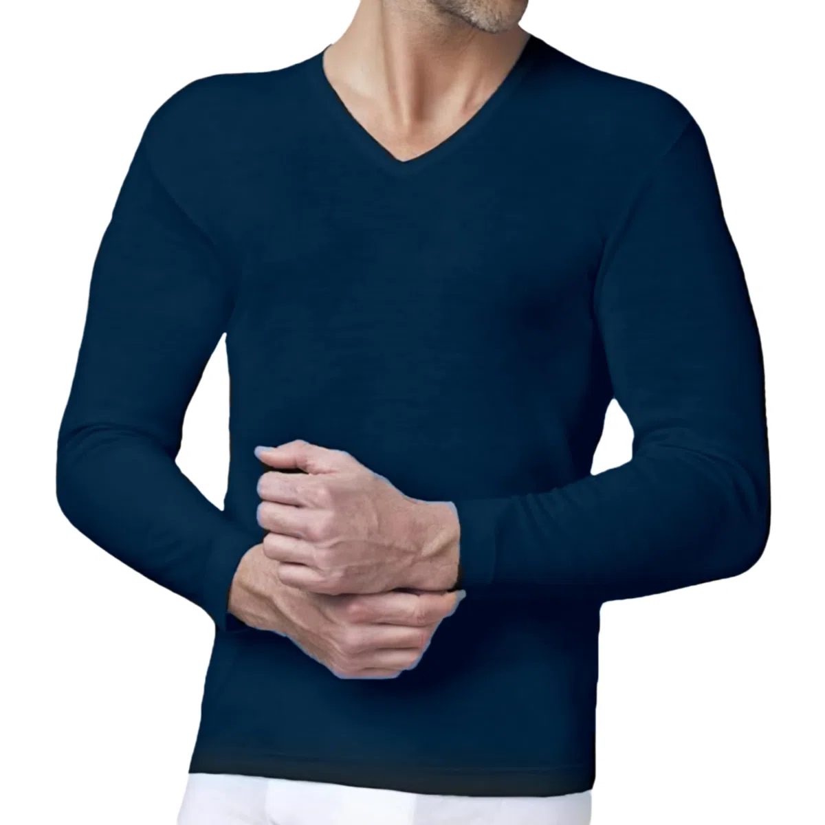 Maglia Intima Uomo (2 Pezzi) 100% Caldo Cotone Manica Lunga Felpata Scollo a V Invernale Bianca Blu Nera Grigia