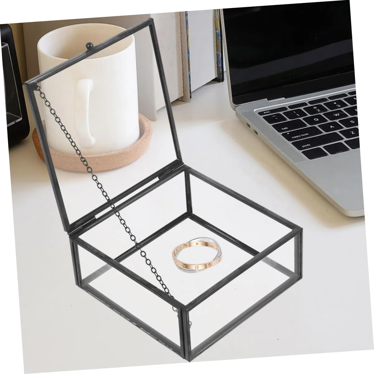 Mipcase Scatola Portaoggetti Vetro Trasparente con Cornice Organizer per Gioielli e Cosmetici Custodia Portatile Polvere per Orecchini e Collane Contenitore da Nero