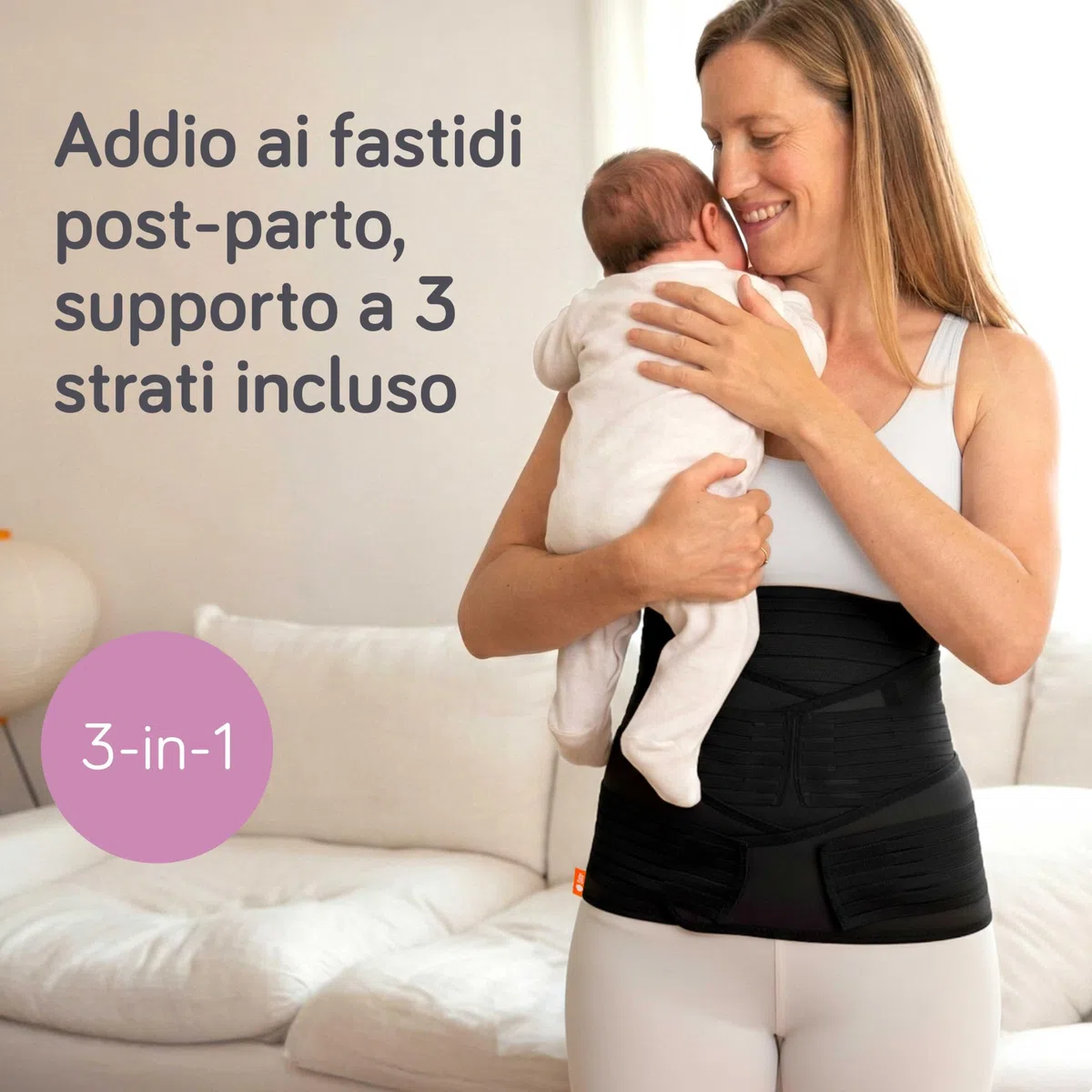 Baby Uma Fascia post parto 3-in-1 - Panciera post parto donna a triplo supporto, Fascia cesareo, Leggera & traspirante, Facile da indossare