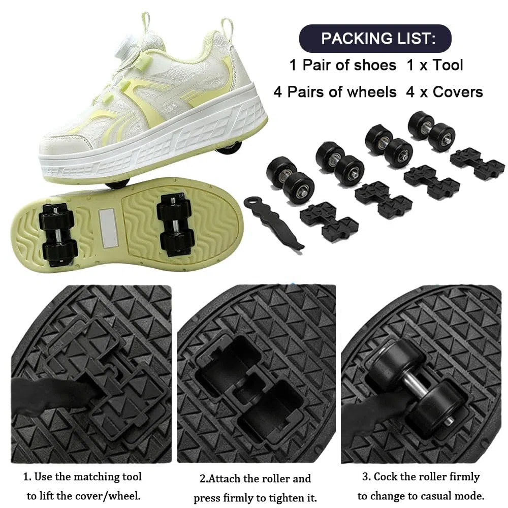 ENEN Sportive Scarpe da Skateboard 4 Ruote, Autunno Moda Scarpe con Rotelle Bambina Bambino, Skateboard Sneakers Outdoor Multisport Ginnastica da Pattini per Ragazze e Ragazzi